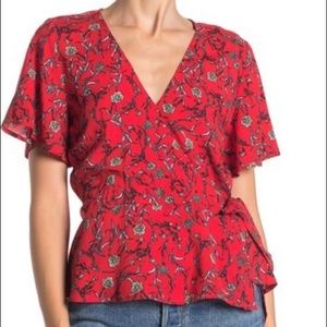 Flutter sleeve floral wrap top